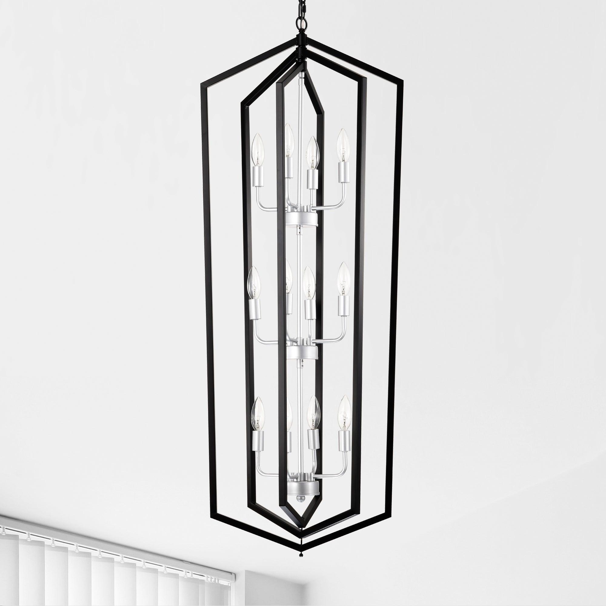 12-Light Farmhouse Kitchen Chandelier - Vintage Rustic Cage & Lantern Pendant Lighting Fixture for Dining Room, Island, or Breakfast Nook - Dimmable Edison Bulbs Included
