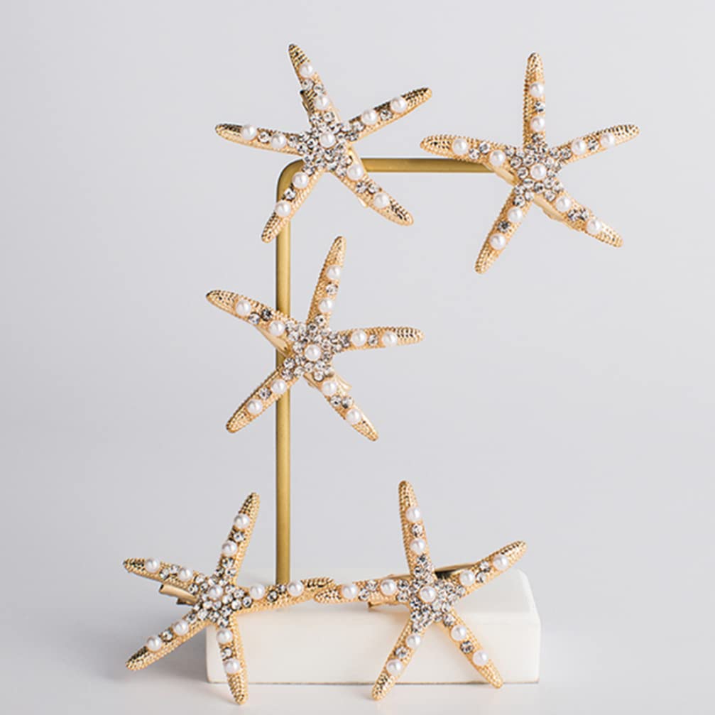 5pcs Pearl Rhinestone Star Hair Clips for Women & Girls