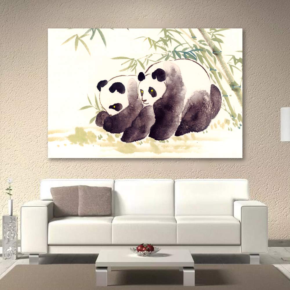 Wall26 Canvas Wall Art - Panda with Bamboo Giclee Painting - 16x24 Inches - Perfect for Bedroom, Living Room, Home Office, and Nursery Decor
