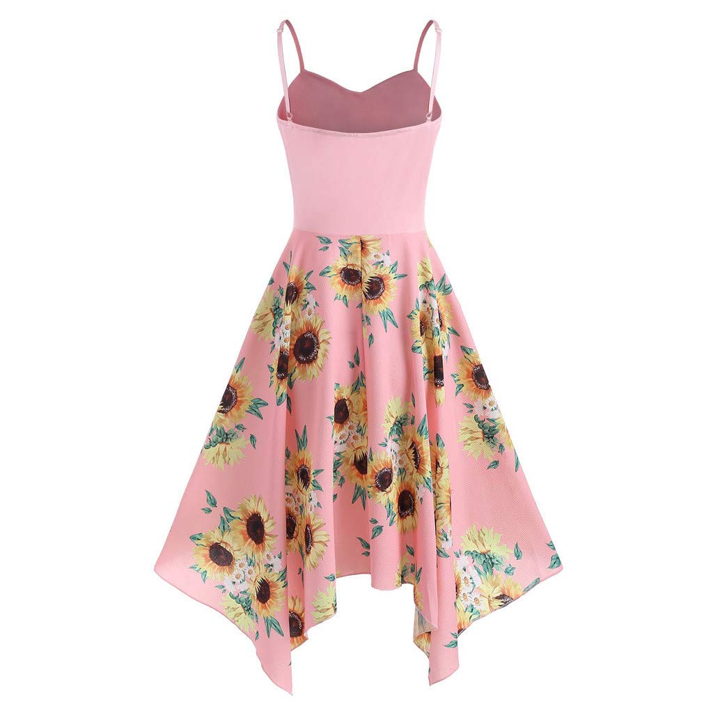 iQKA Women's Sunflower Print Mini Dress - Plus Size Asymmetric Camisole Summer Beach Dress for Vacation, Pool Party & Casual Outings