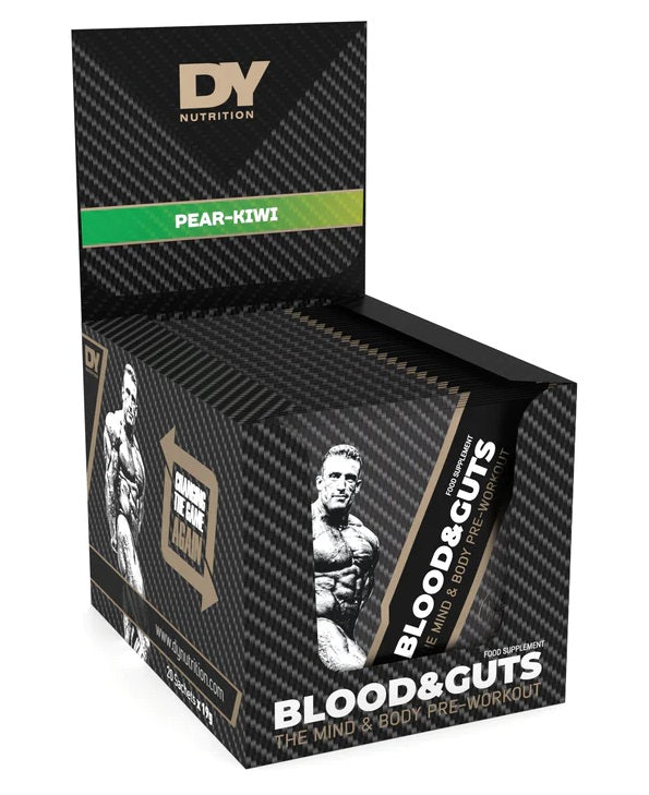 Dorian Yates Blood and Guts Sachets - Pear Kiwi Flavor (20 x 19g Pack) | Energy & Stamina Boosting Supplement for Workouts & Athletes | Pre-Workout & Post-Training Recovery