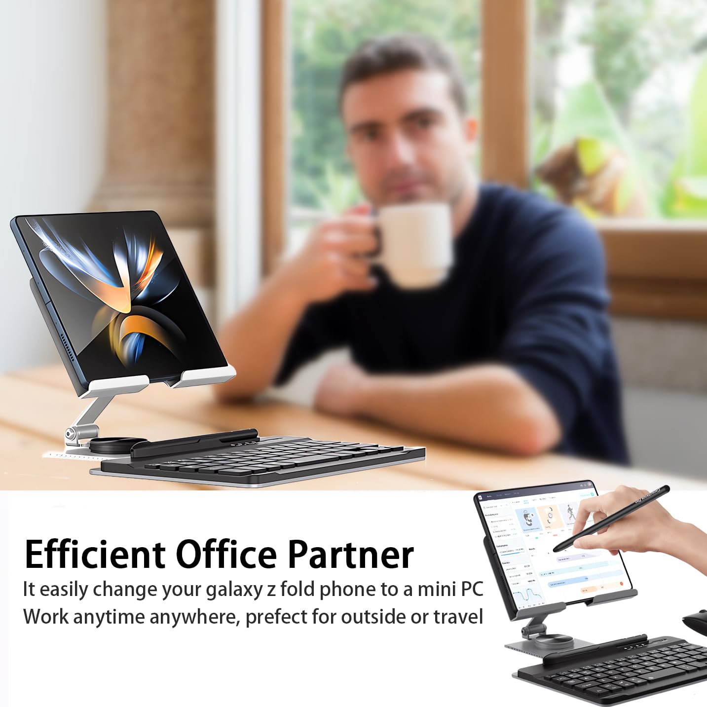 Samsung Galaxy Z Fold 6/5/4 Bluetooth Keyboard and Mouse Combo with Adjustable Stand | Portable Foldable Wireless Keyboard for Tablets | Perfect for Office Work, Travel & Home Use