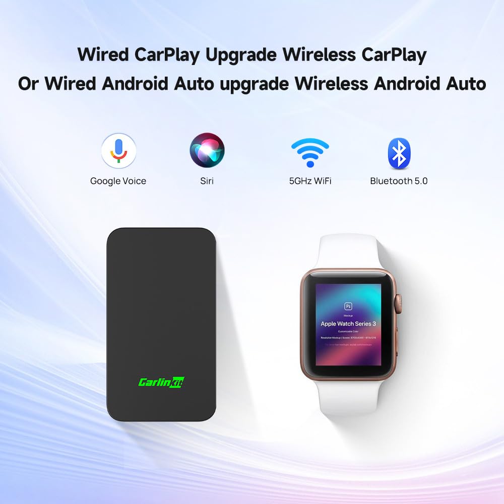 Carlinkit 5.0 Wireless CarPlay & Android Auto Adapter - 2-in-1 Bluetooth Dongle for Cars with Wired CarPlay/Android Auto (2017-2024 Models) | Hands-Free Calling, GPS Navigation & Music Streaming | Perfect for Commuting & Road Trips