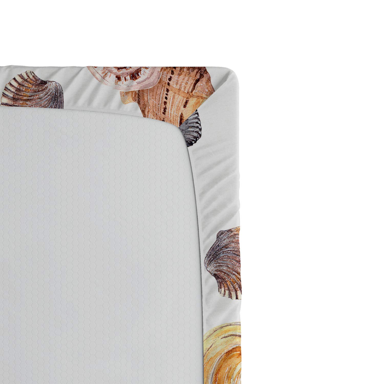 Ambesonne Seashells Fitted Sheet - Full Size Shell Pattern Seashore Holiday Marine Design Bed Cover with Deep Pocket Elastic - Marigold White Mauve for Beach Themed Bedroom Decor & Coastal Home Styling