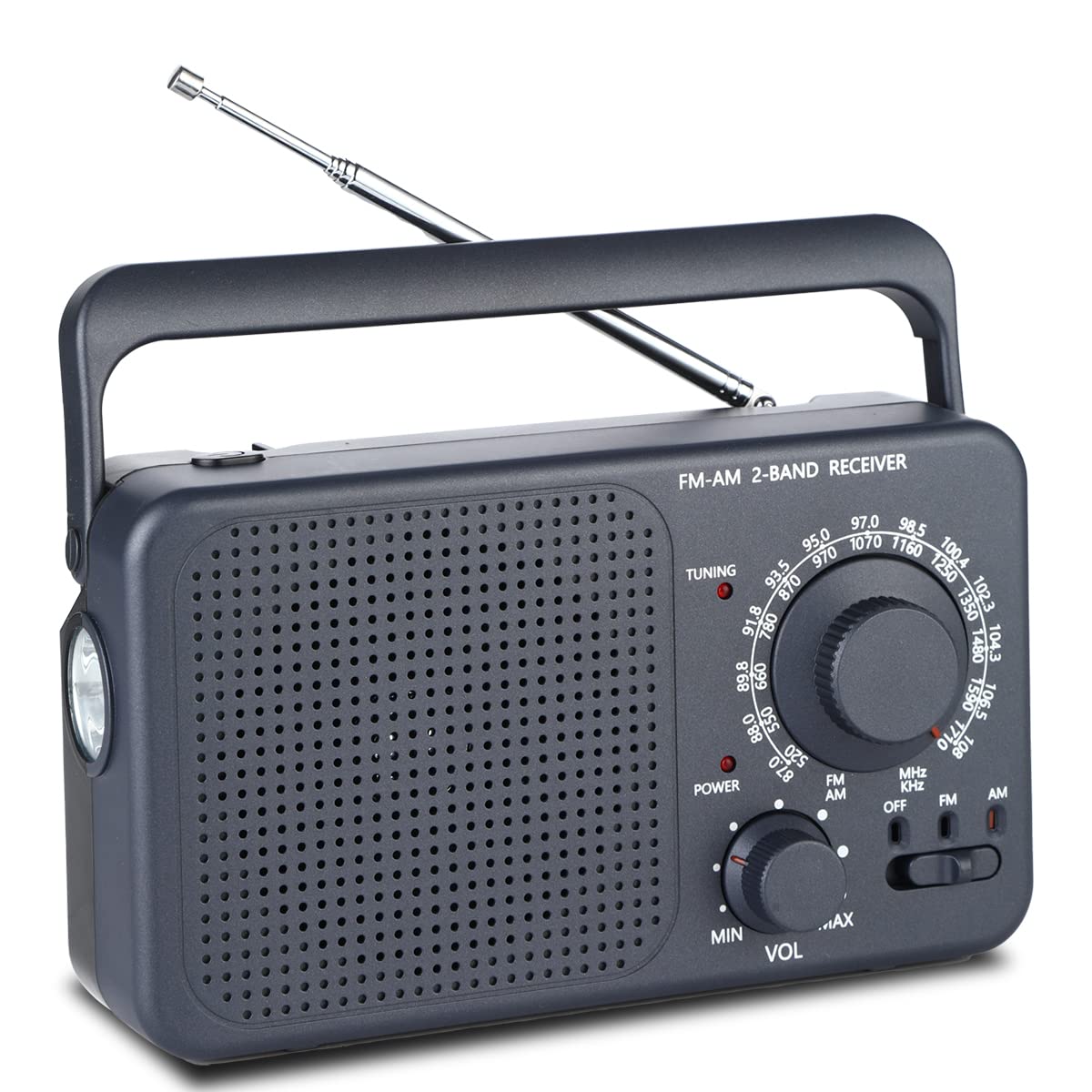 Portable AM/FM Radio with Flashlight - Battery Operated Analog Transistor Radio with Best Reception, Big Speaker & 3.5mm Earphone Jack - Perfect for Camping, Emergencies & Power Outages