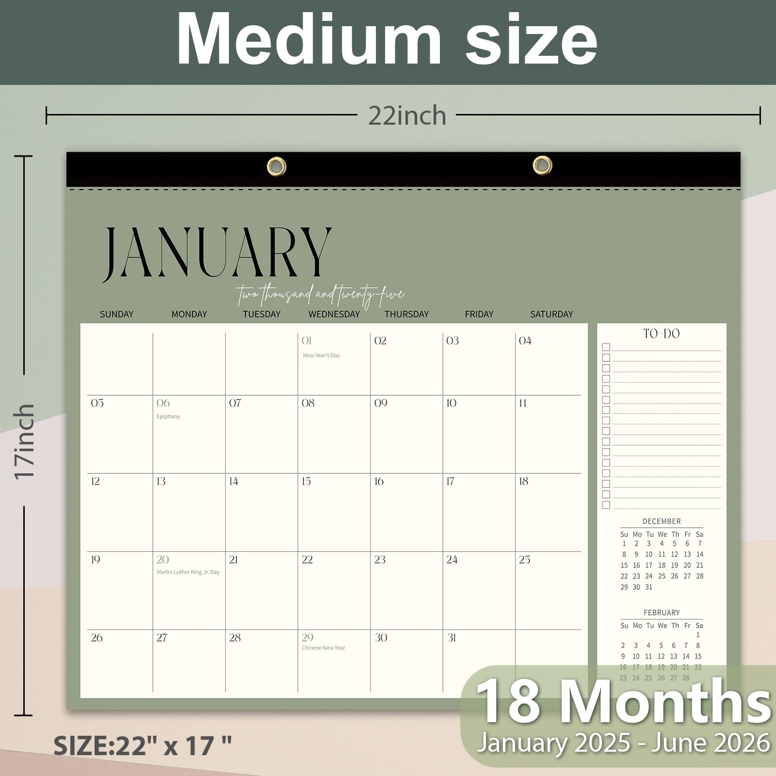 Guasslee 2025-2026 Large 18-Month Desk & Wall Calendar (Jan 2025 - June 2026) - 17