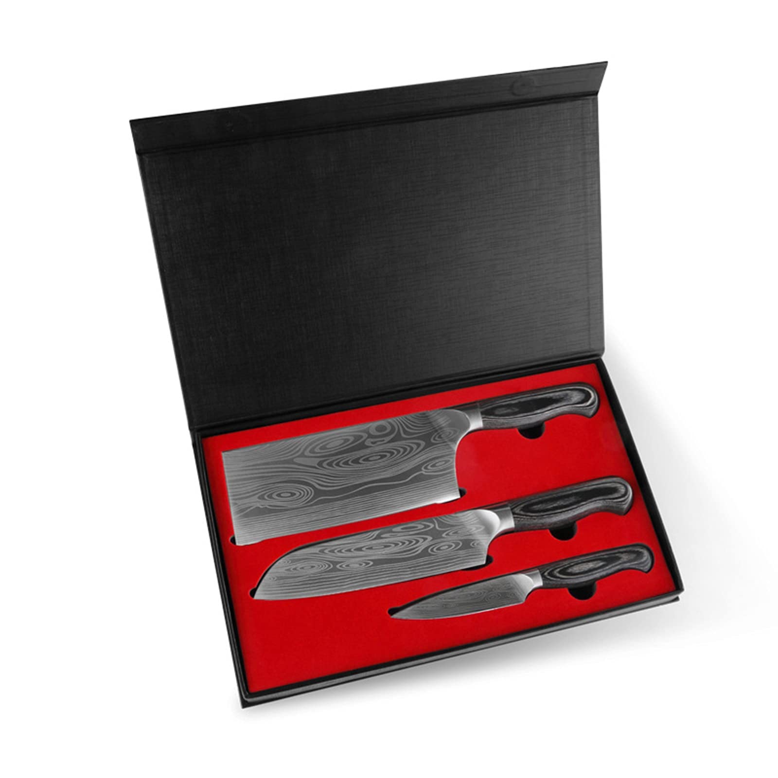 Premium 3-Piece Damascus Steel Chef Knife Set - Laser Etched Stainless Steel Kitchen Knives with Gift Box | Professional Cooking Tools for Home Chefs & Culinary Enthusiasts | Perfect for Slicing, Dicing & Food Preparation