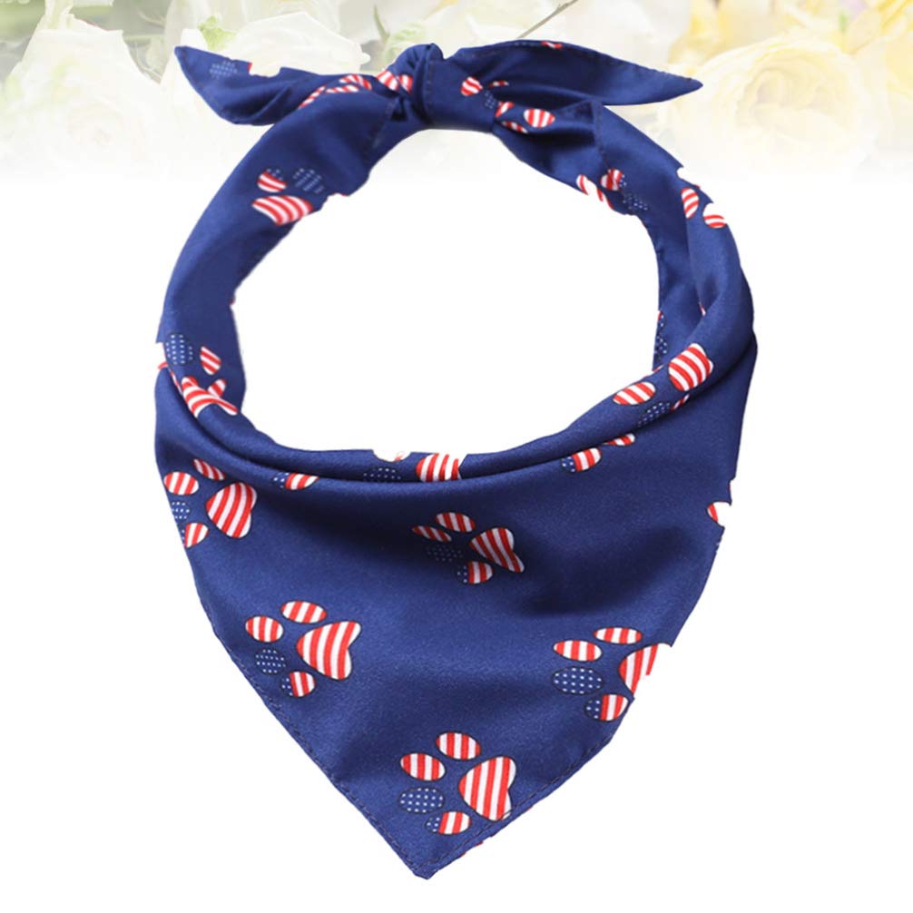 Amosfun Fall Dog Bandana Scarf - Blue Footprint Pattern, USA Triangle Bib, Independence Day Pet Kerchief for Dogs & Cats - Perfect for Holidays, Outdoor Adventures & Photo Shoots
