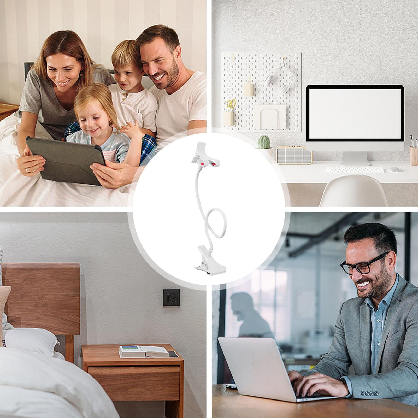 Adjustable Gooseneck Phone Holder with Non-Slip Clip - 360° Flexible Lazy Arm Cell Phone Stand for All Smartphones - Perfect for Bed, Sofa, Office & Car Use (White)