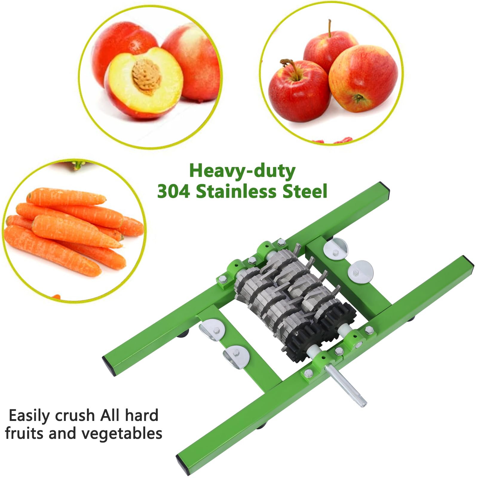 Stainless Steel 7L/1.85 Gallon Manual Fruit Crusher & Apple Grinder with Wheel - Portable Fruit Scratter Pulper for Wine, Cider, Juice Making - Perfect for Home Brewing, Vinegar Production & Fruit Processing