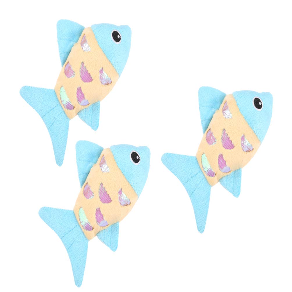 Balacoo 3-Piece Catnip Kitten Toys - Interactive Plush Fish with Sequins, Chew & Scratch Toys for Indoor Cats - Blue Educational Pet Toys for Playtime & Stress Relief