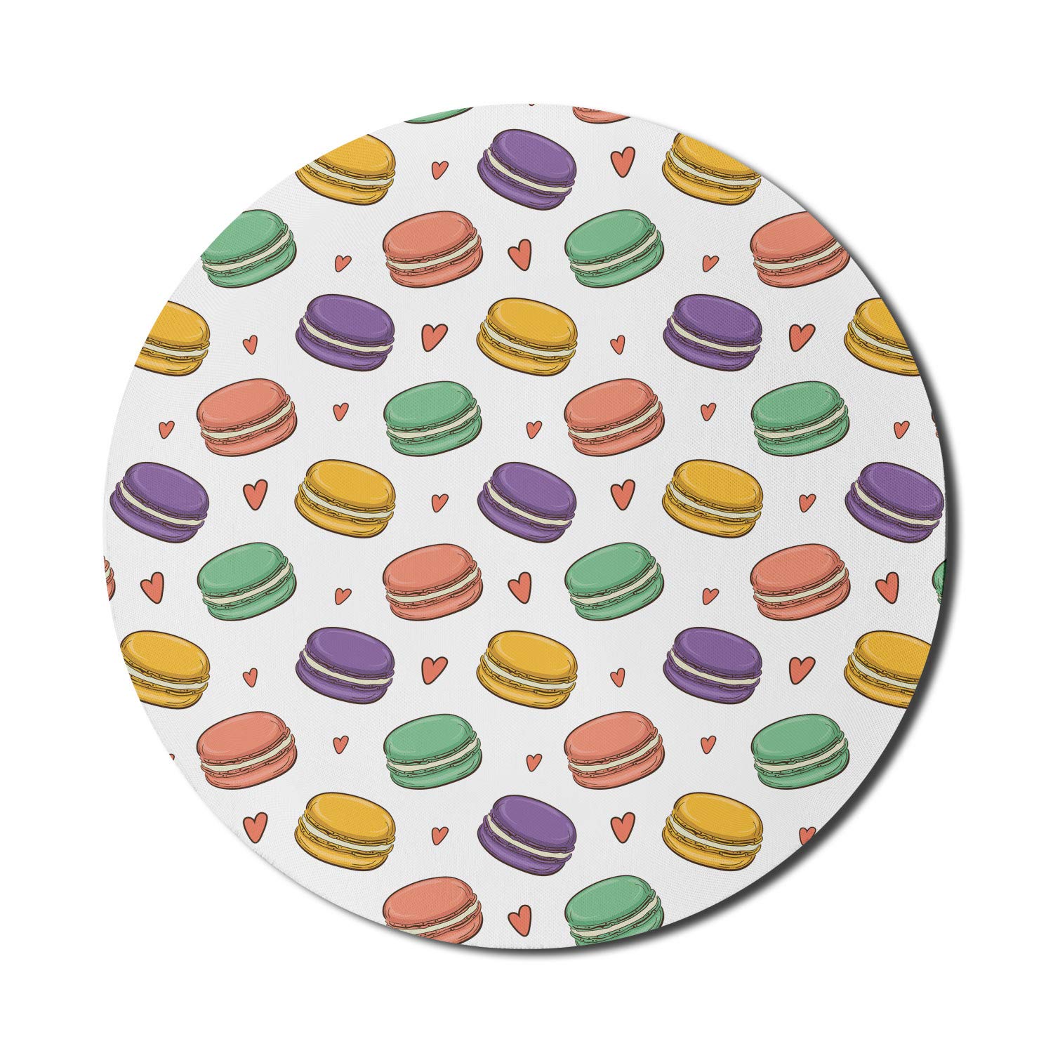 Ambesonne Colorful Macarons Cookies & Hearts Pattern Non-Slip Rubber Mouse Pad - 8