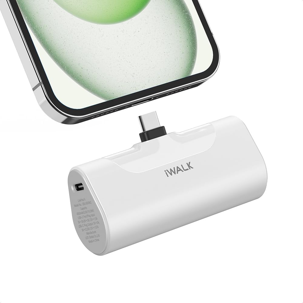iWALK Mini 4500mAh Portable Charger - 20W USB-C Fast Charging Power Bank for iPhone 16 Pro Max/16 Pro/16/15, Samsung Galaxy S24/S23 Series, LG, HONOR, Xiaomi, iPad & AirPods - Compact White Power Bank for Travel, Work & Outdoor Activities