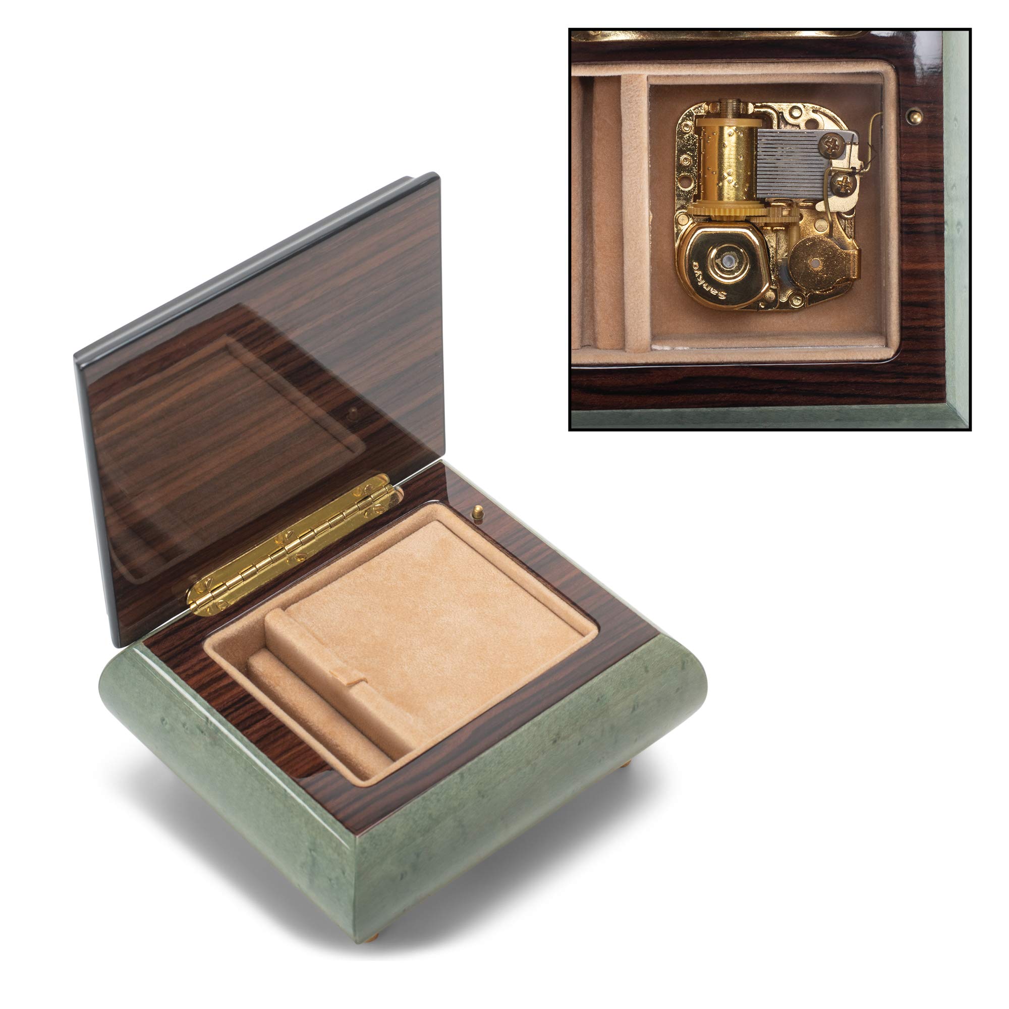 Handcrafted Haelo Glossy Tulips Blue Italian Inlaid Wood Jewelry Music Box - Plays 'As Time Goes By' - Perfect Gift for Anniversaries, Weddings & Home Decor