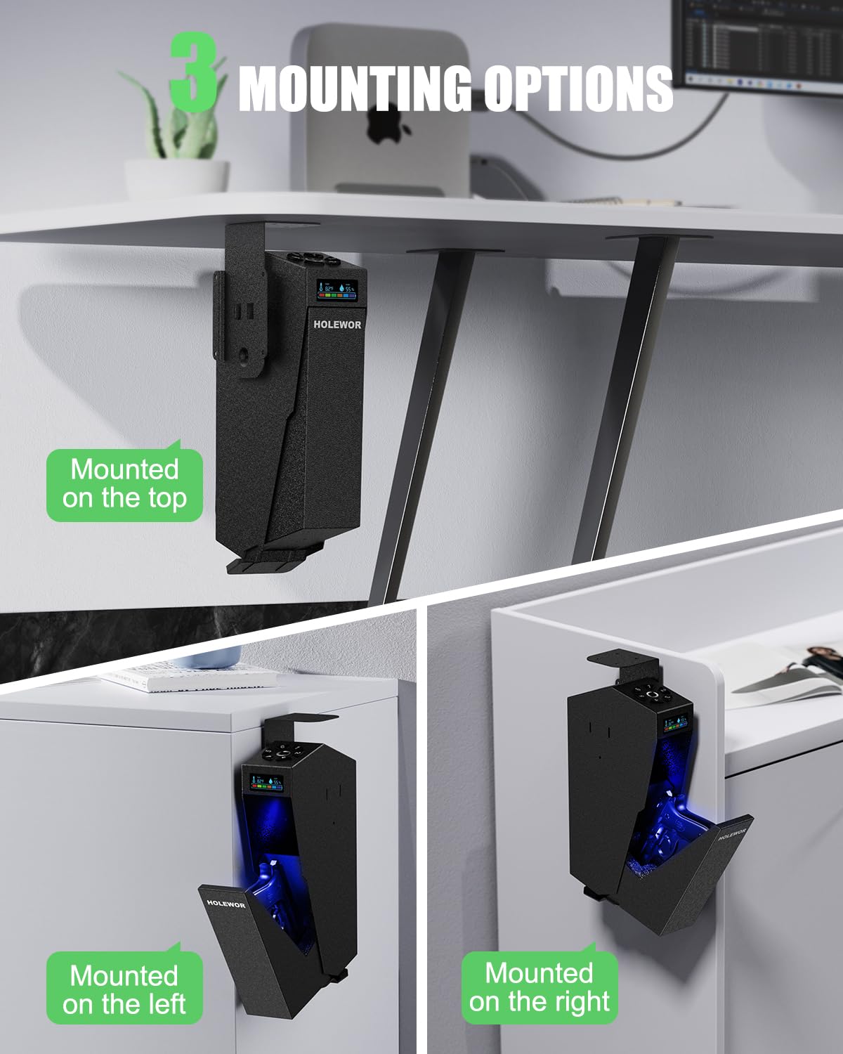 Biometric Gun Safe for Pistols - Quick Access Fingerprint Handgun Safe with Drop Down Design | Car, Desk, Bedside & Nightstand Security Storage for Home & Vehicle Protection