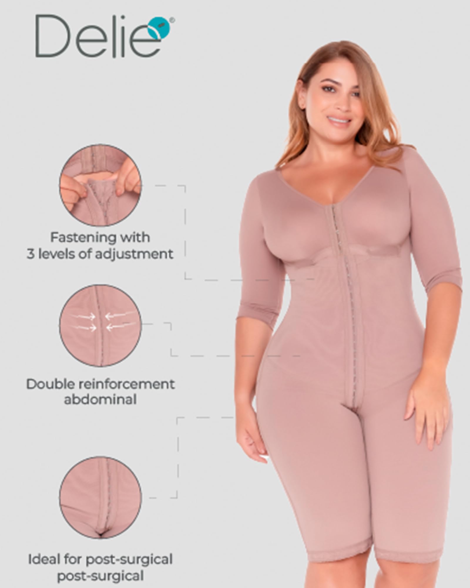 DELIE Fajas Colombianas 103 High Compression Shapewear Bodysuit - Tummy Control & Body Shaper for Women | Perfect for Postpartum, Workout & Everyday Wear