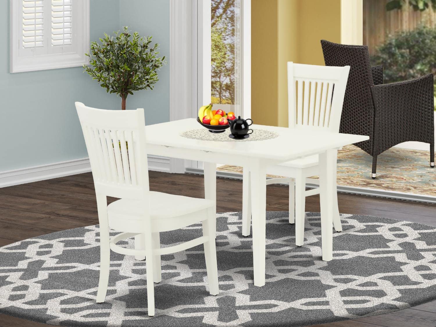 East West Furniture NOVA3-LWH-W 3-Piece Small Space Dinette Set with Extendable Rectangle Table & 2 Chairs, 32x54 Inch, Linen White - Perfect for Apartments, Breakfast Nooks & Cozy Dining Areas
