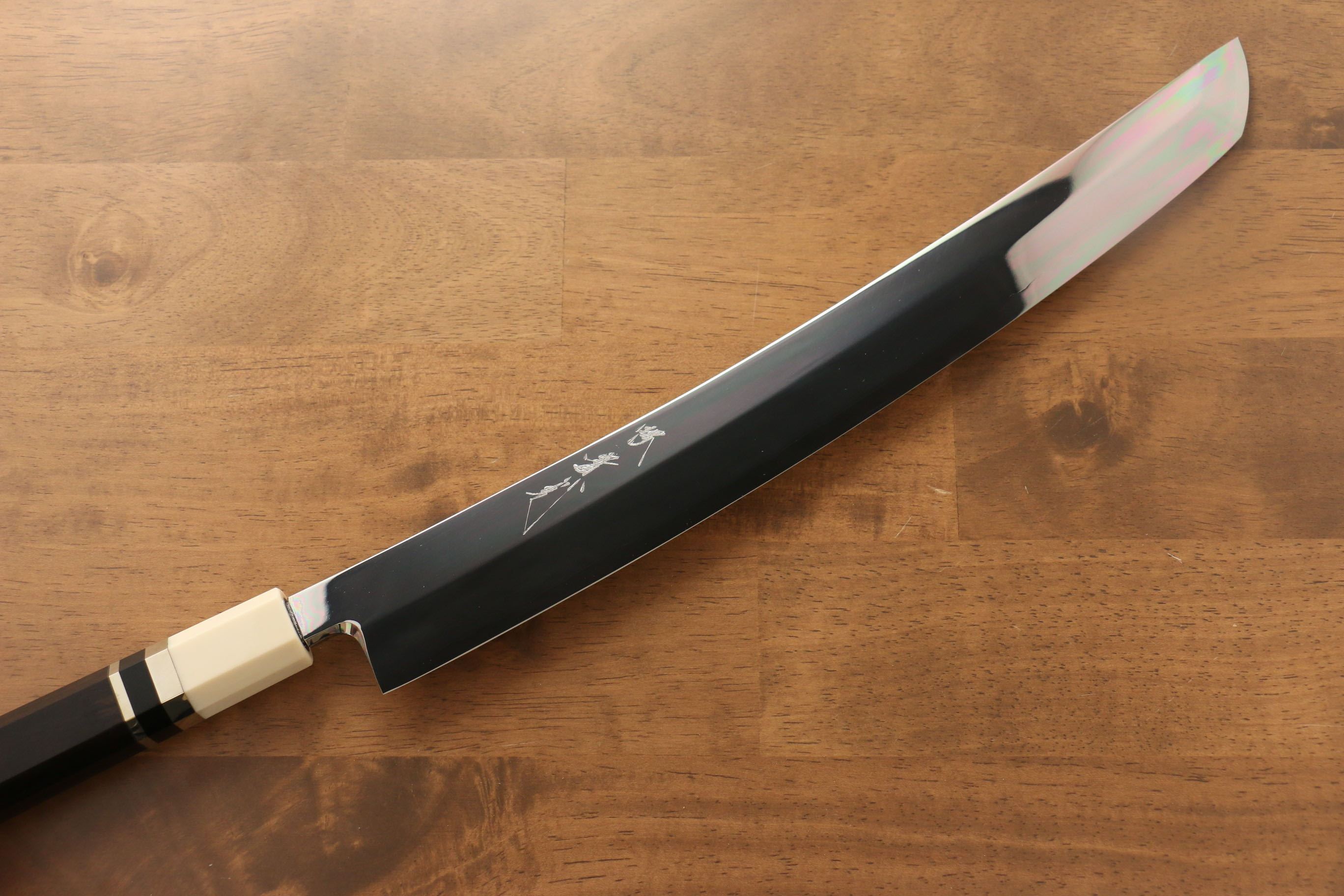 Premium Jikko Silver Steel No.3 Sakimaru Yanagiba 360mm Japanese Sushi Knife - Ebony Wood Handle with Decorative Ring - Perfect for Sushi Chefs & Japanese Cuisine Preparation