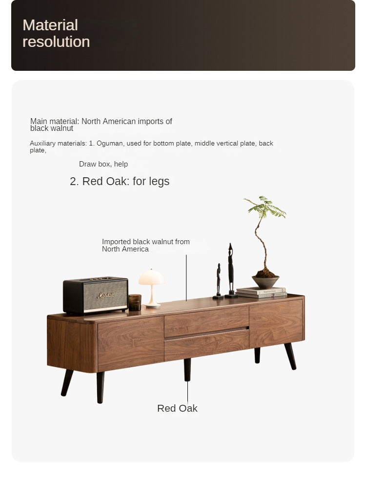 Black Walnut Solid Wood TV Stand - Modern Minimalist Entertainment Center for Living Room, Bedroom & Home Theater