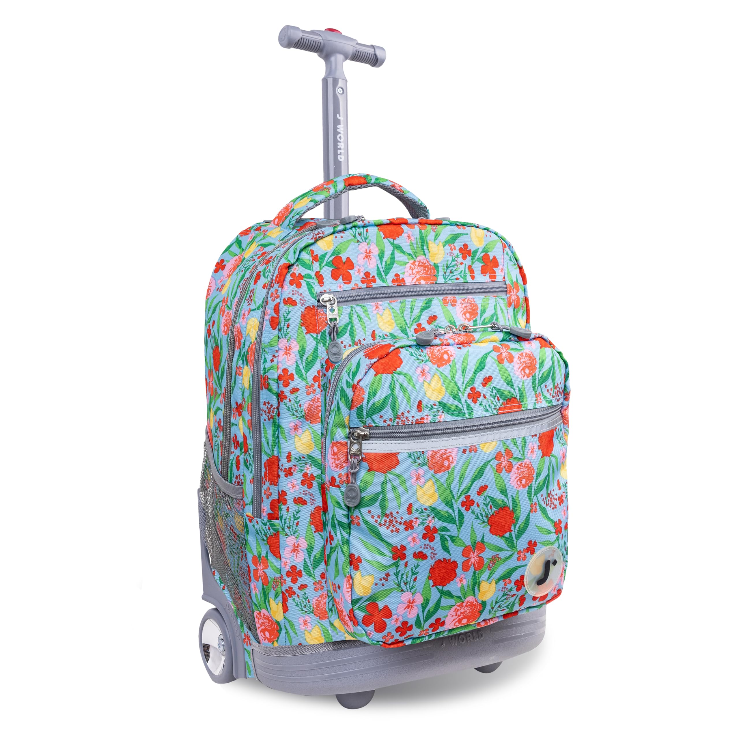 J World New York Sundance Rolling Backpack for School - 20 Inch Wheeled Bookbag with Durable Wheels & Adjustable Handle, Perfect for Kids & Teens (Flora Print) - Ideal for Travel, Commuting & Daily School Use
