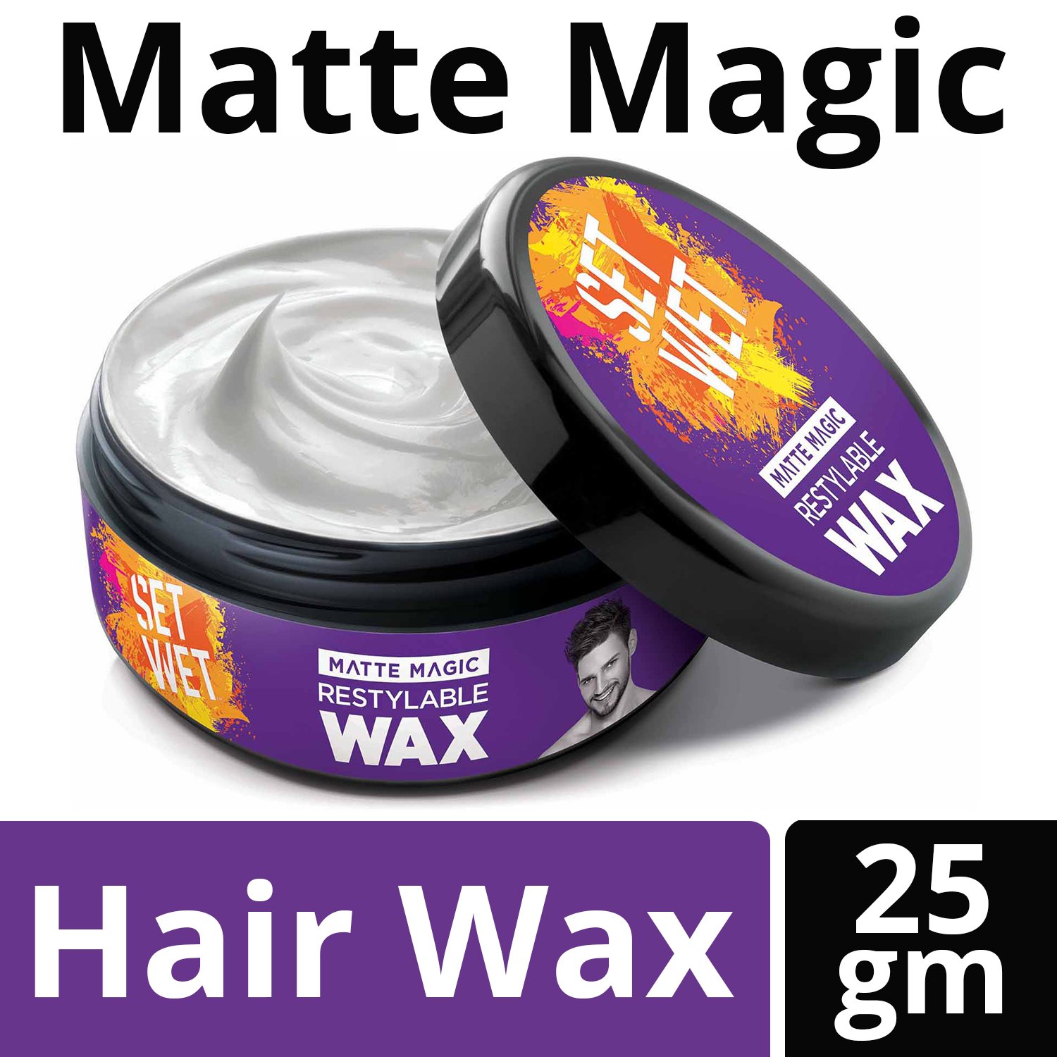 Set Wet Styling Matte Hair Wax 25g - Strong Hold Matte Finish, Restylable & Easy Wash Off | Paraben, Sulphate & Alcohol Free | Perfect for Men's Everyday Hairstyling & Textured Looks