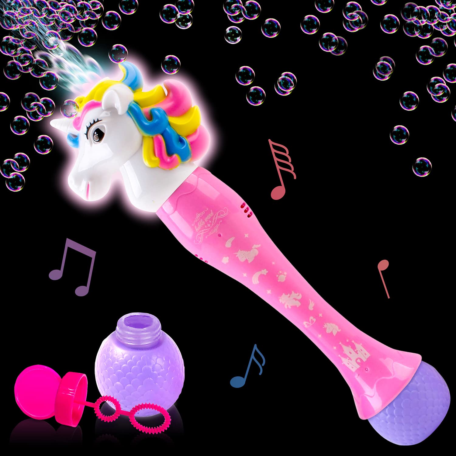ArtCreativity LED Light Up Unicorn Bubble Wand for Kids - Bubble Machine with Sound for Toddlers Ages 1-3 | Includes Bubble Solution & Batteries | Perfect Birthday Gift, Party Favor & Outdoor Play Toy for Girls & Boys