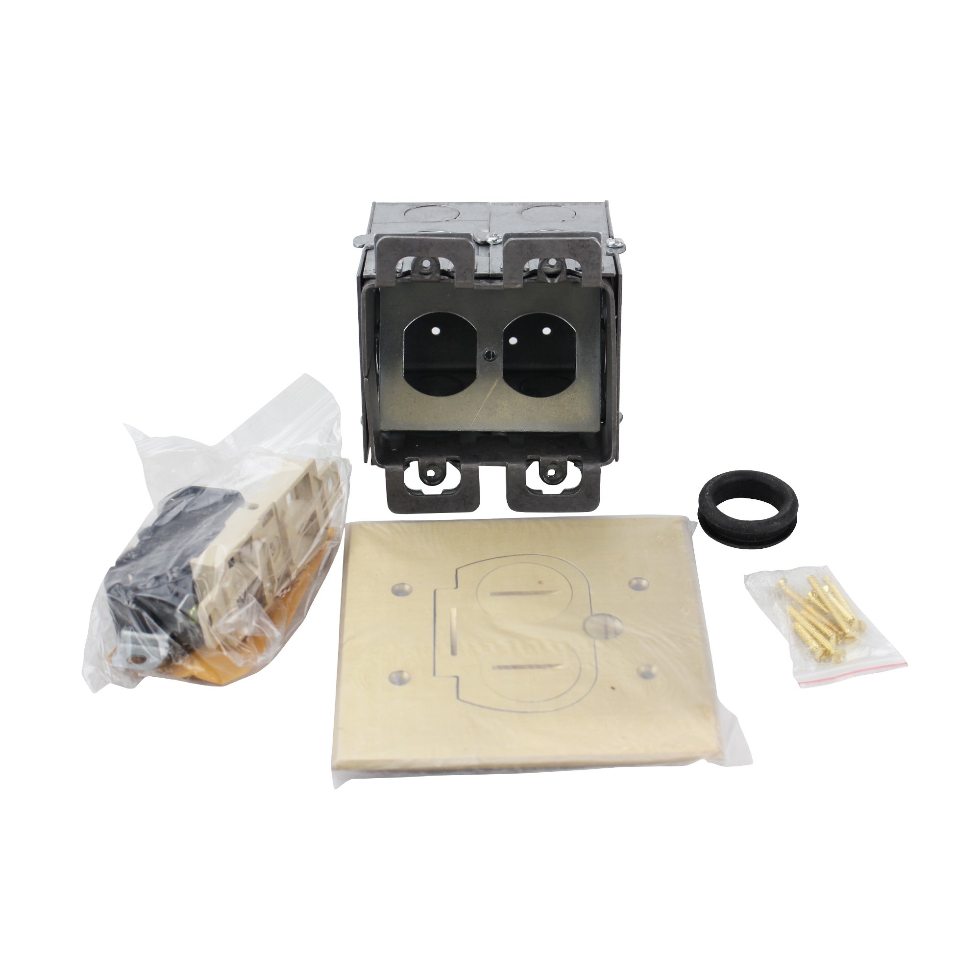 Concealed Plug Recessed Floor Box - 15A Duplex Outlet with Screw Plugs (Brass) - Ideal for Home Theater, Office & Commercial Floor Wiring