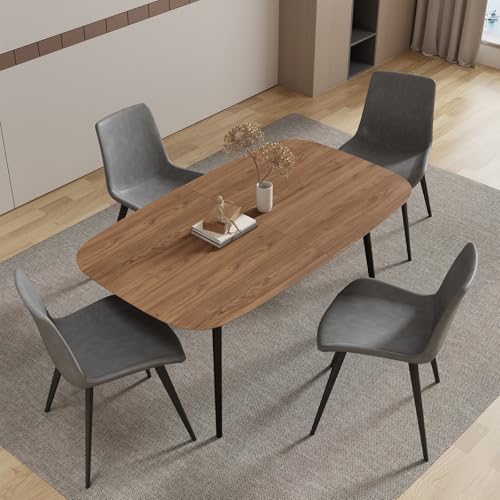Walnut Color Table + 4 Gray Chairs