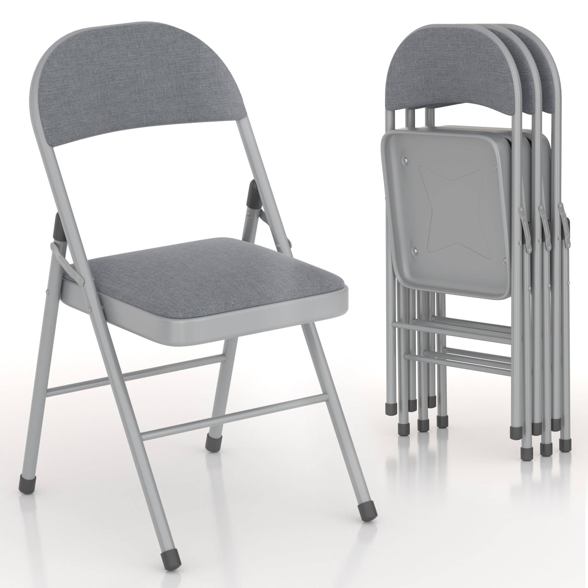 VECELO 4 Pack Padded Folding Chairs with Cushioned Seat & Backrest, Heavy Duty Steel Frame - Comfortable for Office, Home, Indoor & Outdoor Use, Commercial Events - Dark Grey - Perfect for Parties, Weddings, Camping & Picnics