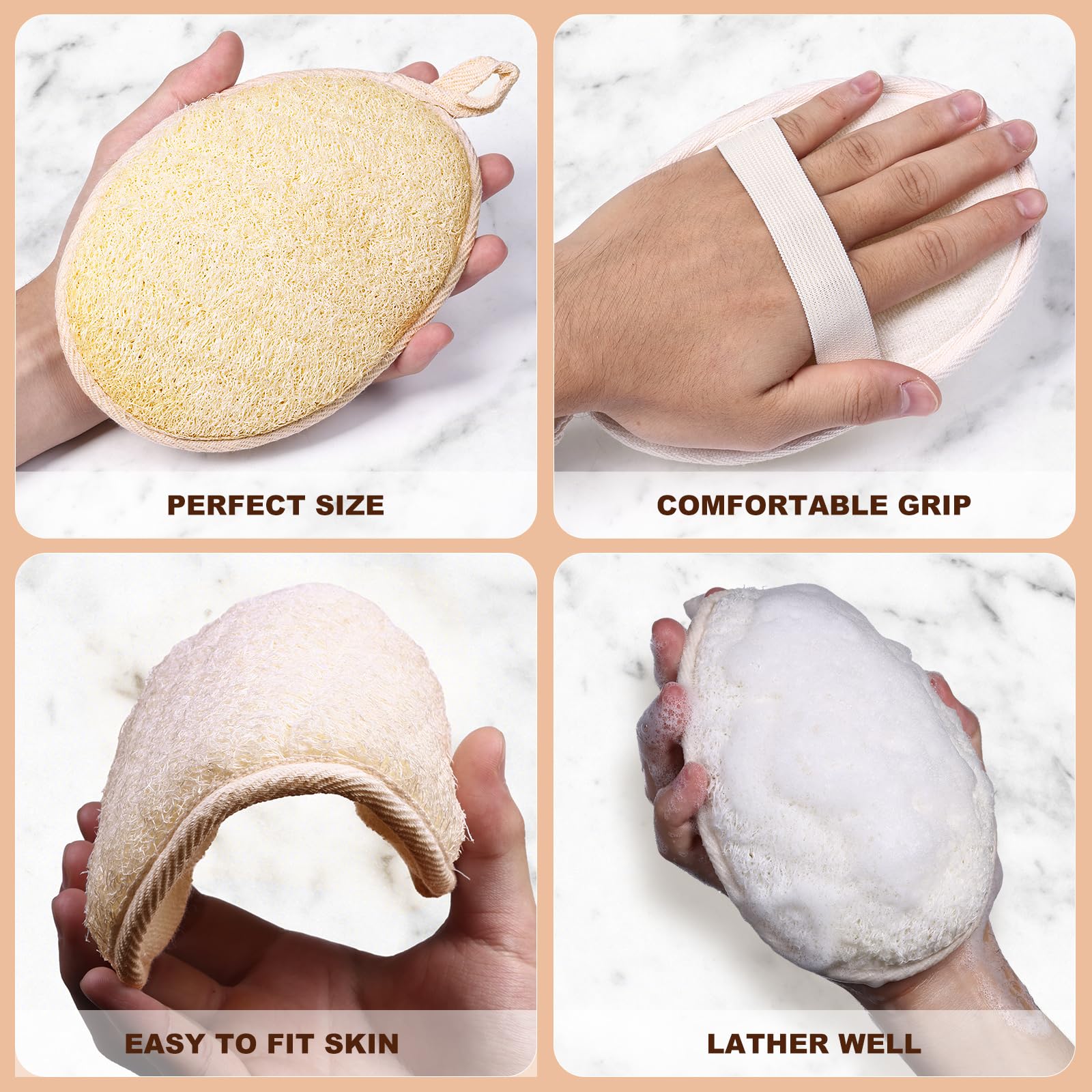 2PCS Premium Natural Loofah Sponge - Exfoliating Body Scrubber for Men, Women & Kids | Eco-Friendly Biodegradable Shower Scrubber for Face & Body | Perfect for Daily Skincare, Spa & Bath Routine