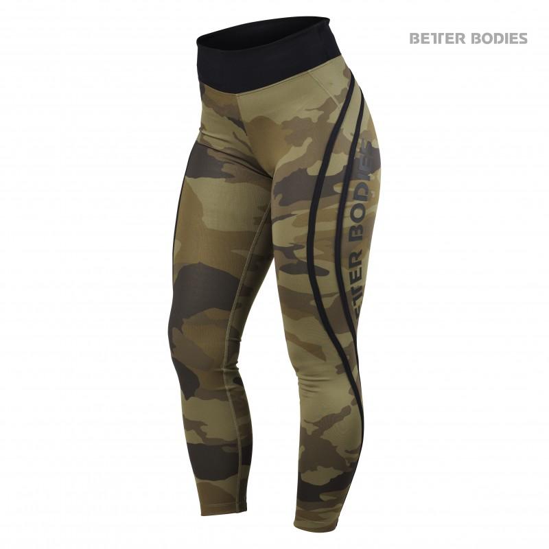 Better Bodies Camo High Waist Tights - Dark Green Camouflage Leggings for Women | Yoga, Workout & Running Activewear