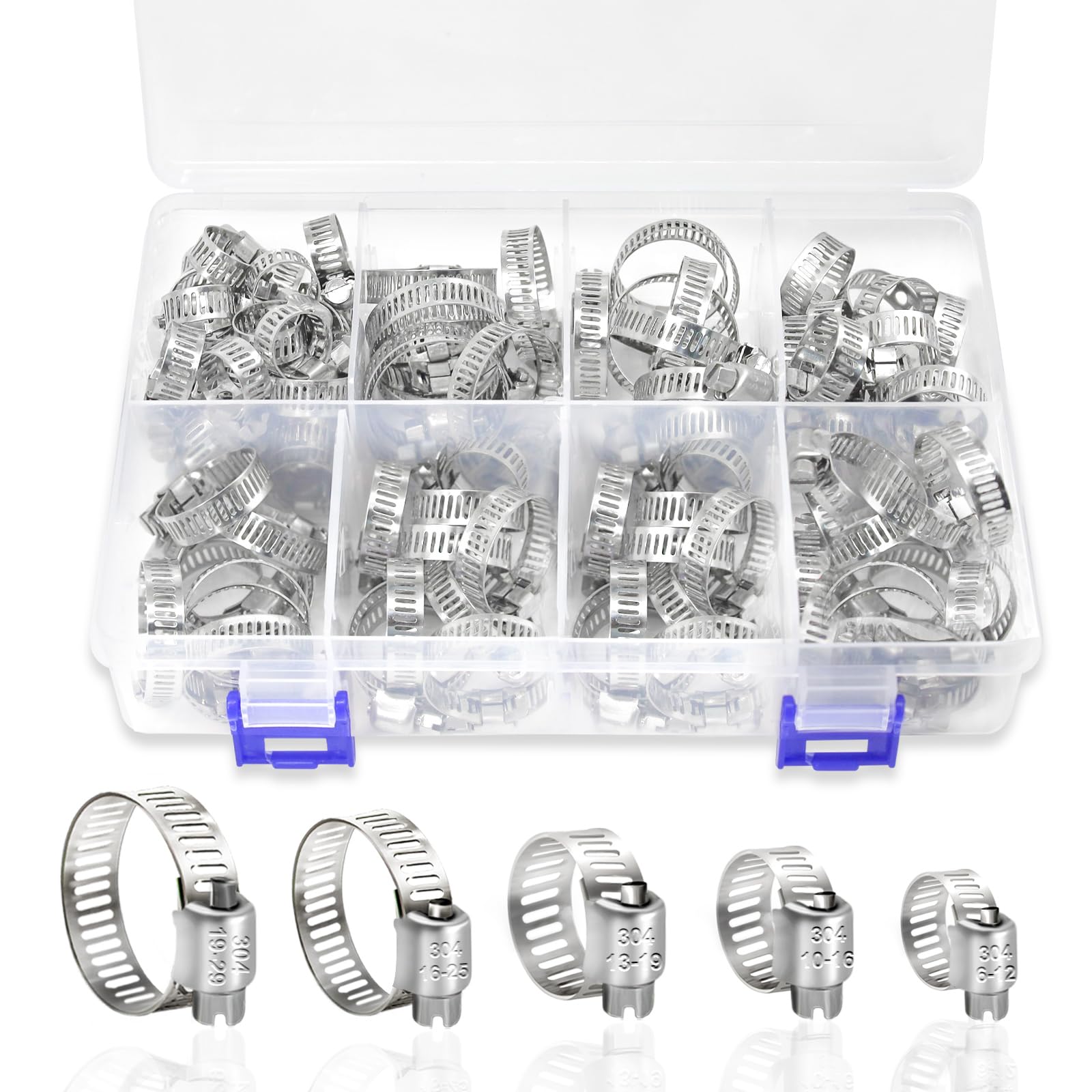 80PCS Stainless Steel Hose Clamps Assortment (1/4