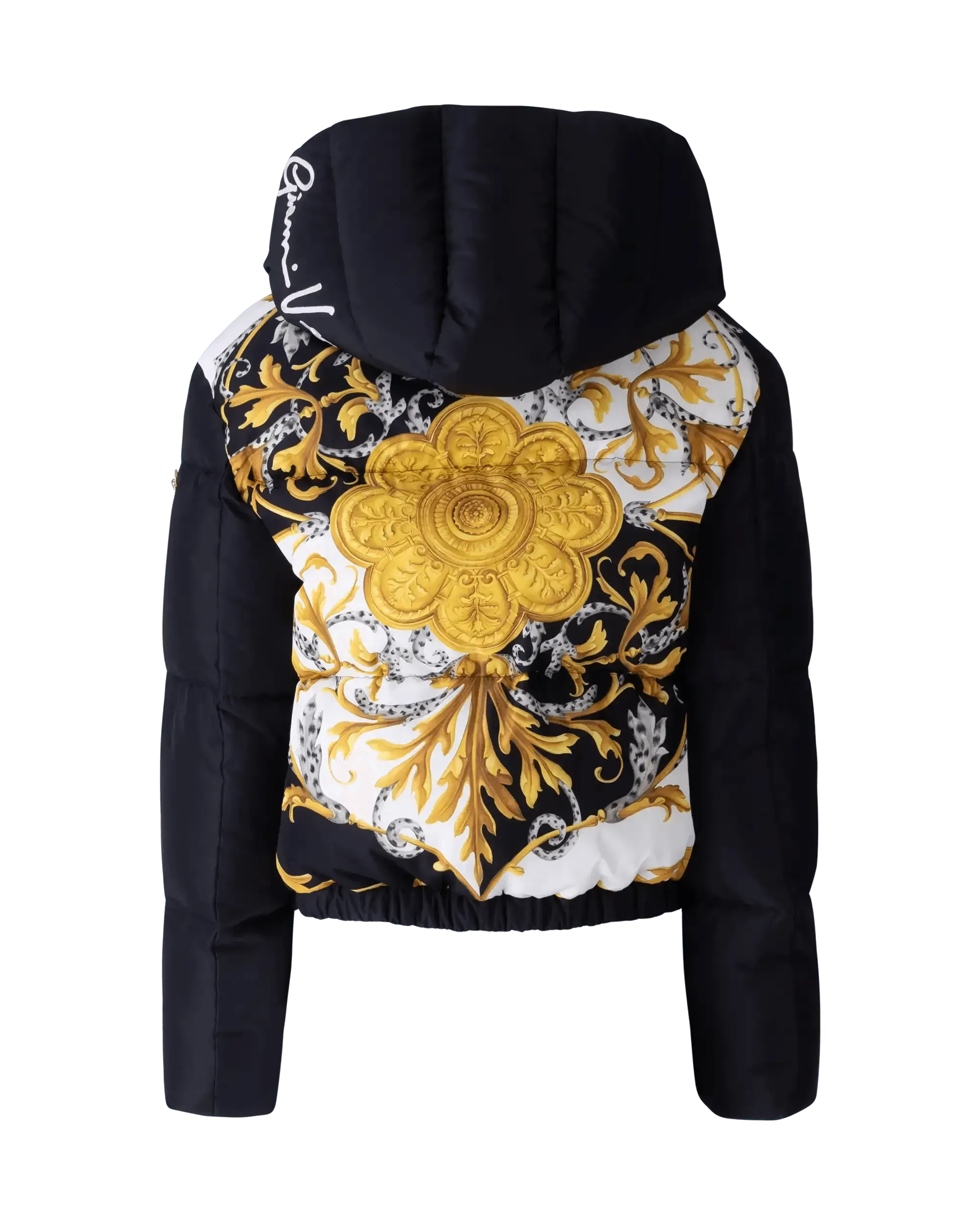 Barocco Acanthus Padded Puffer Jacket for Women - Winter Warm Quilted Coat with Hood, Water-Resistant Outdoor Parka for Cold Weather Fashion & Streetwear