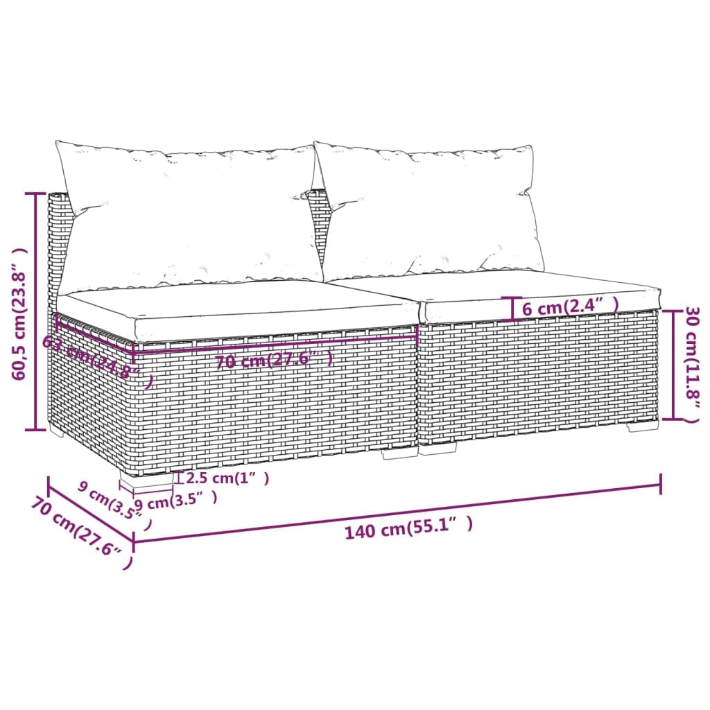 vidaXL 2-Piece Patio Furniture Set with Cushions - Modular Outdoor Lounge Sofa Set - Weather-Resistant Poly Rattan & Durable Steel Frame - Gray & Anthracite - Perfect for Backyard, Garden, Poolside & Patio Relaxation