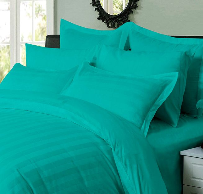 1000TC Ultra Soft Striped Super King Size Teal Duvet Cover Set - Luxury Bedding for Master Bedroom, Guest Room & Hotel Use