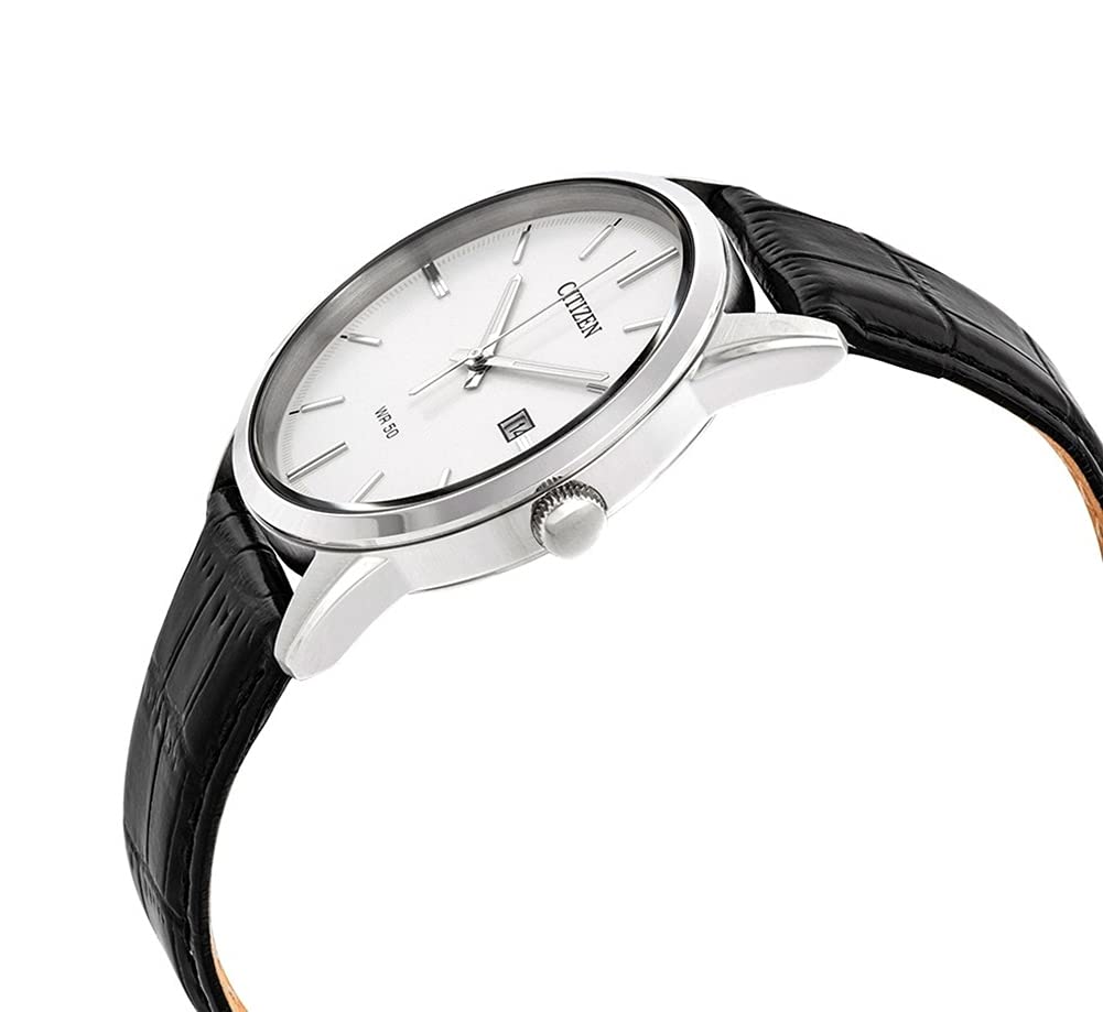 Citizen Quartz Men's Watch - Stainless Steel Case with Genuine Leather Strap - Black Dial Casual Dress Watch (Model BI5000-01A) - Perfect for Business, Office & Everyday Wear