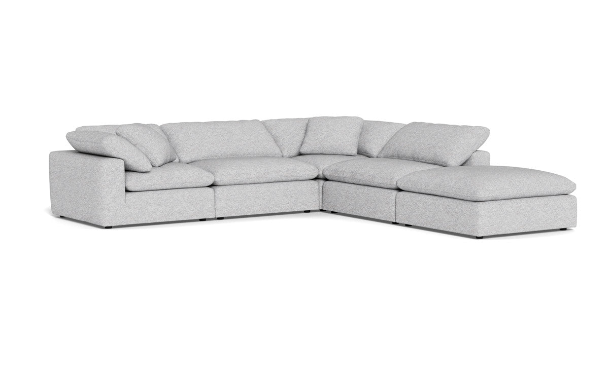 Fluffy 4-Piece Sectional Sofa with Ottoman - Modern L-Shaped Couch Set for Living Room, Family Room & Apartment - Soft Fabric Upholstery, Comfortable Seating for Relaxing & Entertaining