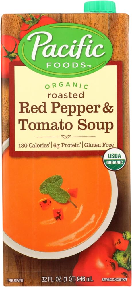 Pacific Natural Organic Creamy Roasted Red Pepper & Tomato Soup - 24 Pack (32 Oz Each) | Vegan, Gluten-Free Soup for Quick Meals, Camping & Emergency Food Storage