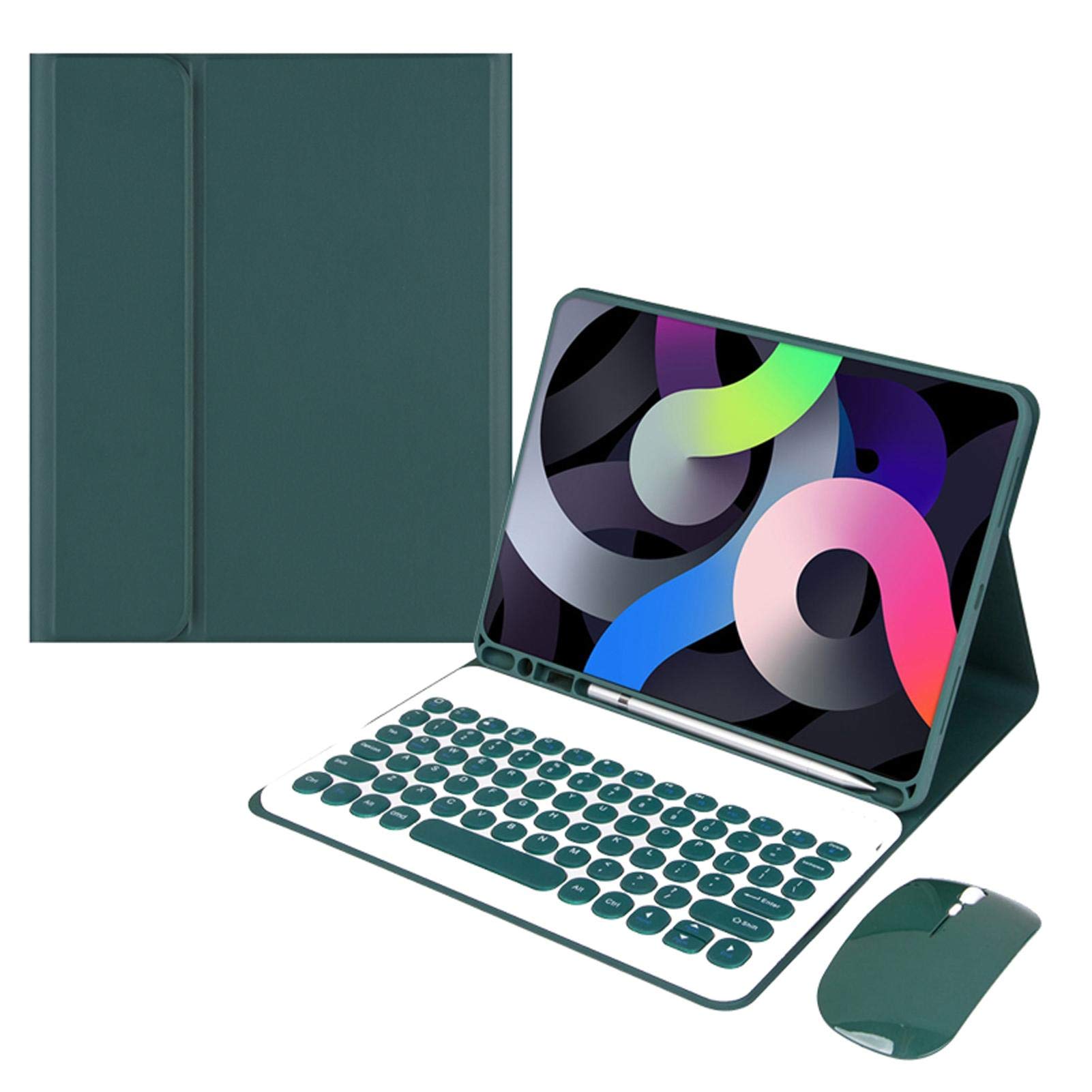 FANG 2020 iPad Air 4 10.9 Inch Keyboard Case with Detachable Wireless Bluetooth Keyboard & Rechargeable Mouse - Built-in Apple Pencil Holder, Green | Perfect for Work, Study & Travel