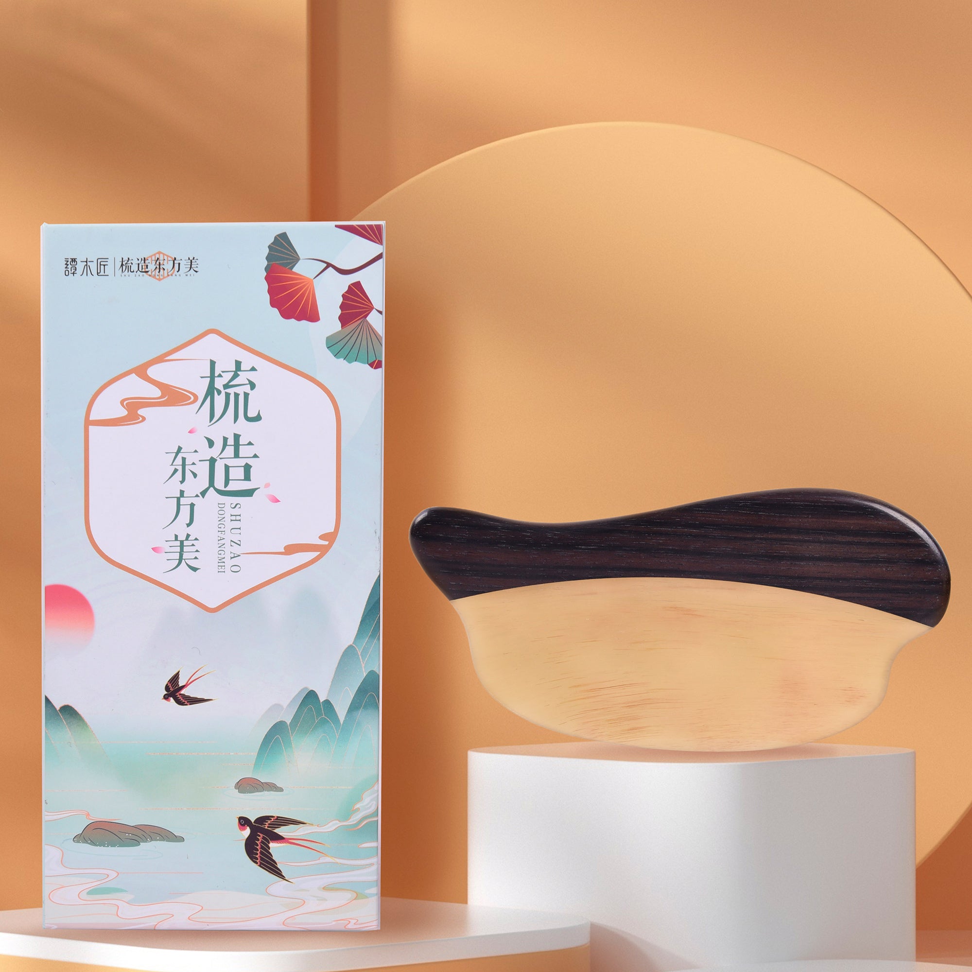 Premium Blackwood & Horn Gua Sha Board for Face & Body Massage - Natural Wood & Horn Scraping Tool for Relaxation, Detox & Skincare - Perfect for Home Spa, Self-Care & Beauty Routine