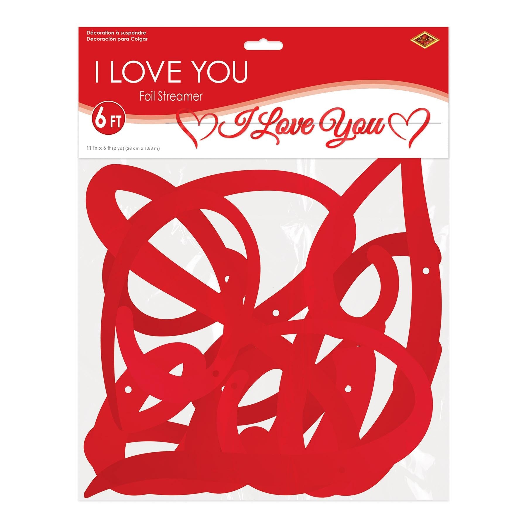 12 Pack Beistle Foil I Love You Streamers - Valentine's Day Party Decorations for Romantic Weddings, Anniversaries & Special Events