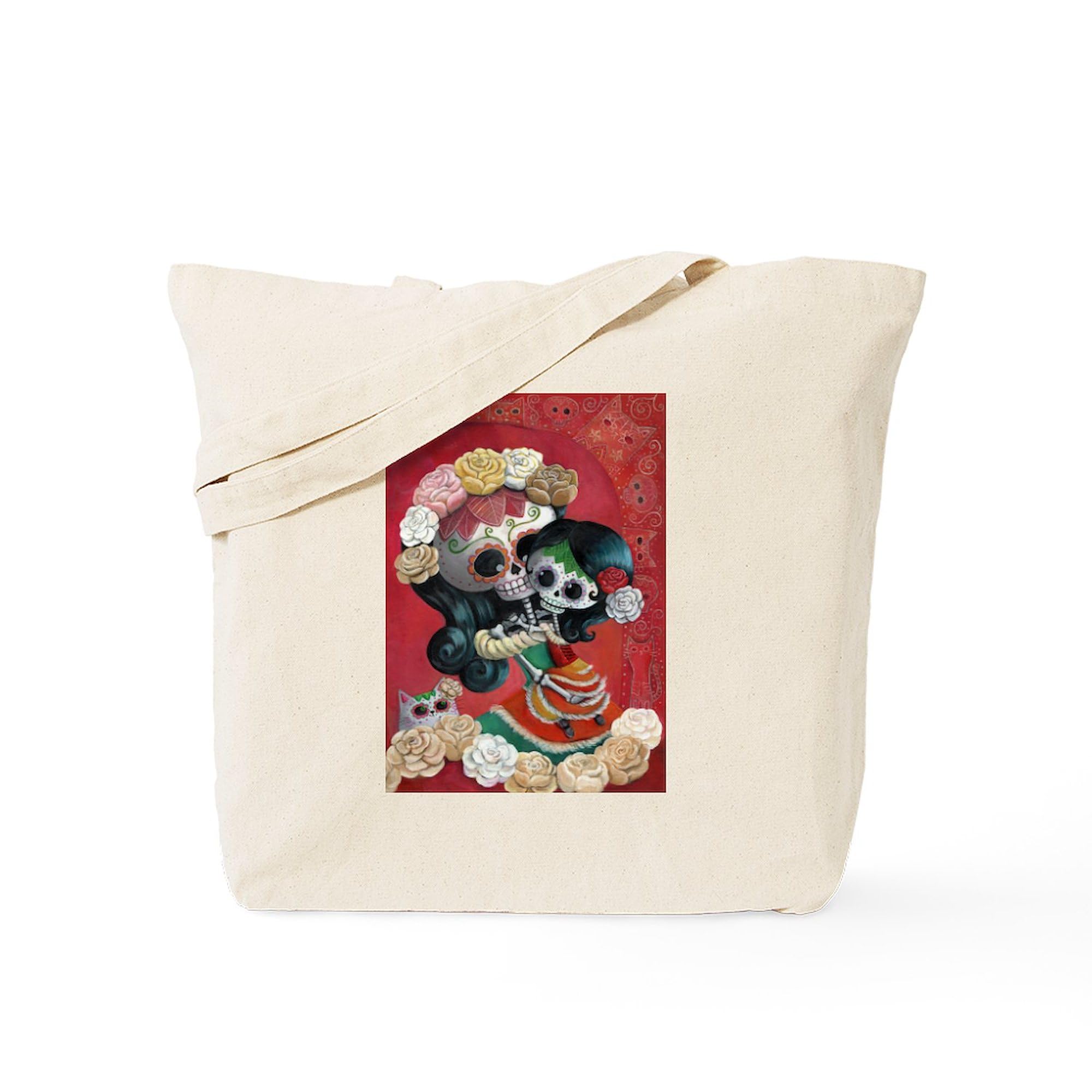 Mexican Skeletons Mother & Daughter Tote Bag - Natural Canvas Reusable Shopping Bag for Groceries, Beach, Work & School | Día de los Muertos Inspired Design