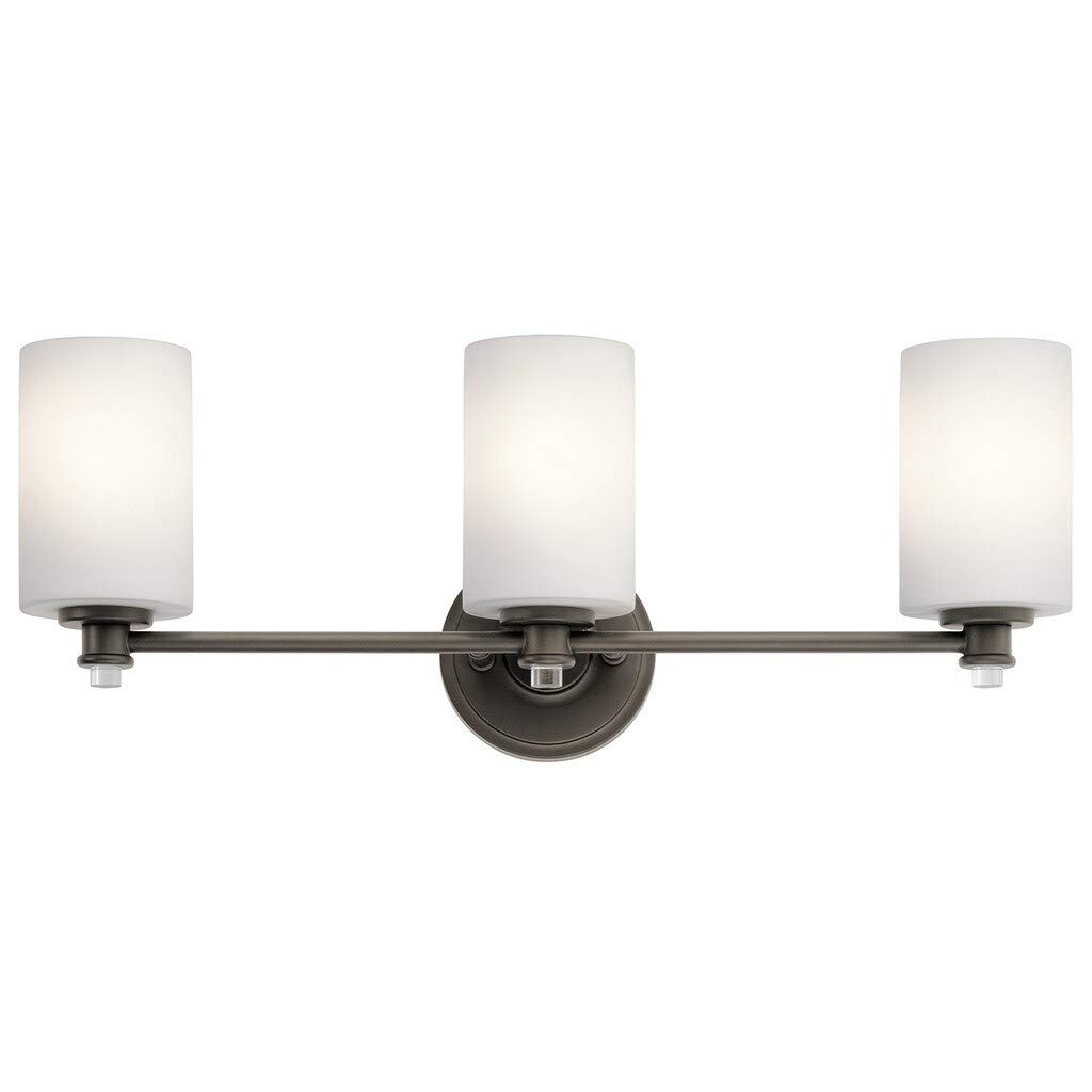 3-Light Olde Bronze LED Bathroom Vanity Light - Transitional Style with Brown Glass and Steel - Perfect for Bathroom, Powder Room, or Dressing Area Lighting