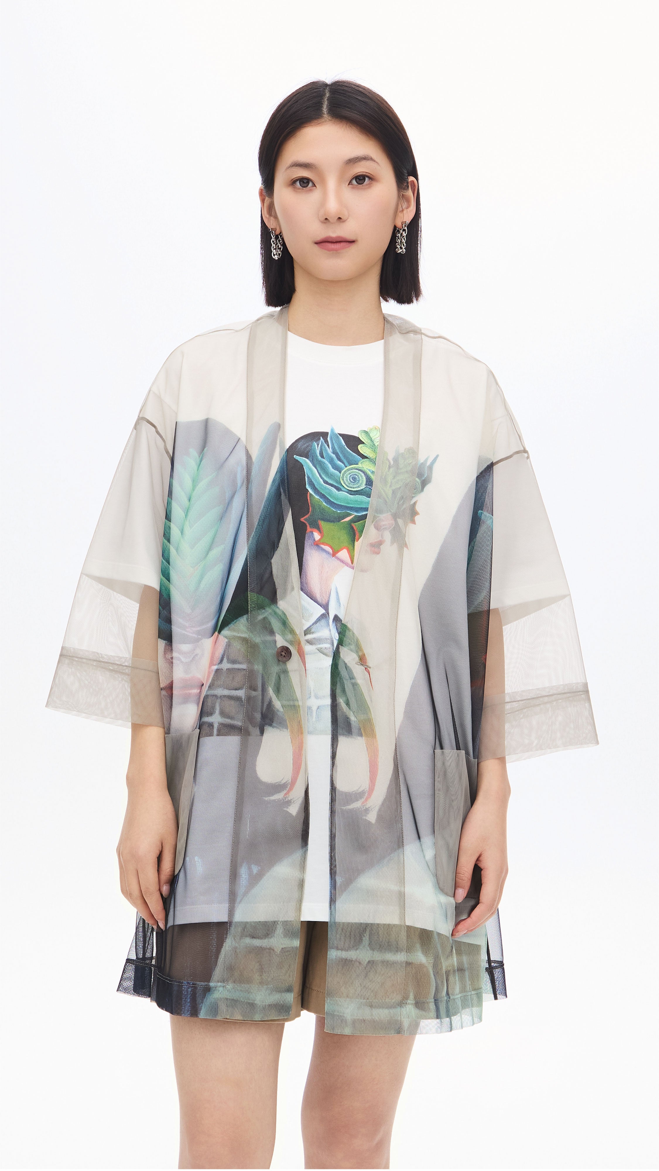 Mariko Enomoto Japanese Floral Printed Mesh Kimono Coat - Lightweight Open Front Cover Up for Women, Beachwear, Summer Fashion, Boho Outfits & Festival Style