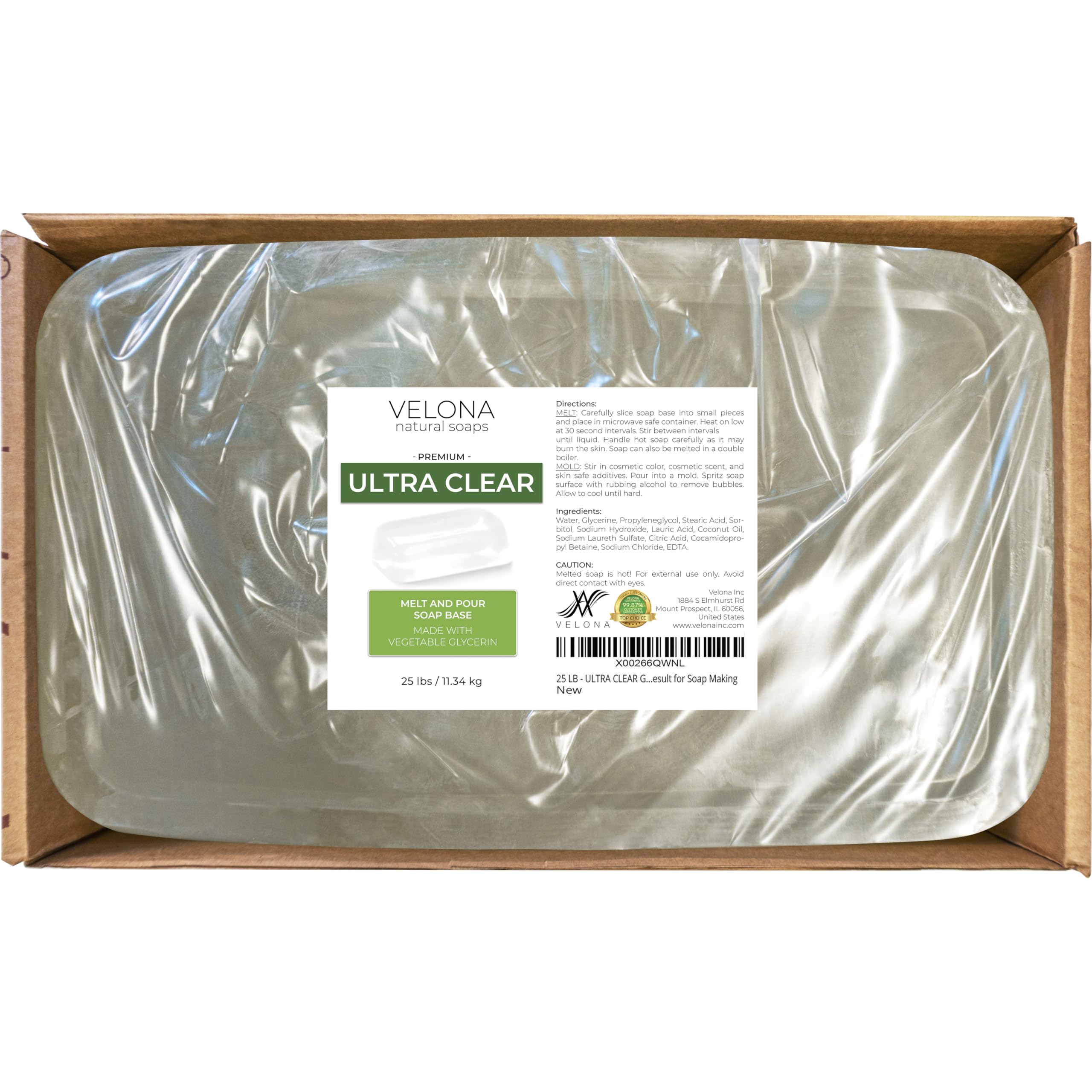 Velona 25 LB Ultra Clear Glycerin Soap Base - Bulk Melt & Pour Soap Making Supplies | Natural Transparent Bar for DIY Soap Crafting | Perfect for Homemade Soaps, Bath Bombs & Gift Making