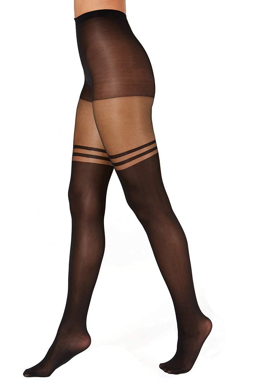 INC Striped Mock Thigh-High Tights - Black XS/S for Party & Cosplay