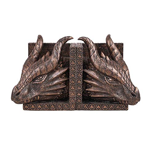Fantasy Dragon Head Bookends - Renaissance Medieval Resin Decor for Bookshelves, Office & Home Decor | Unique Gothic Gift for Fantasy Lovers & Collectors
