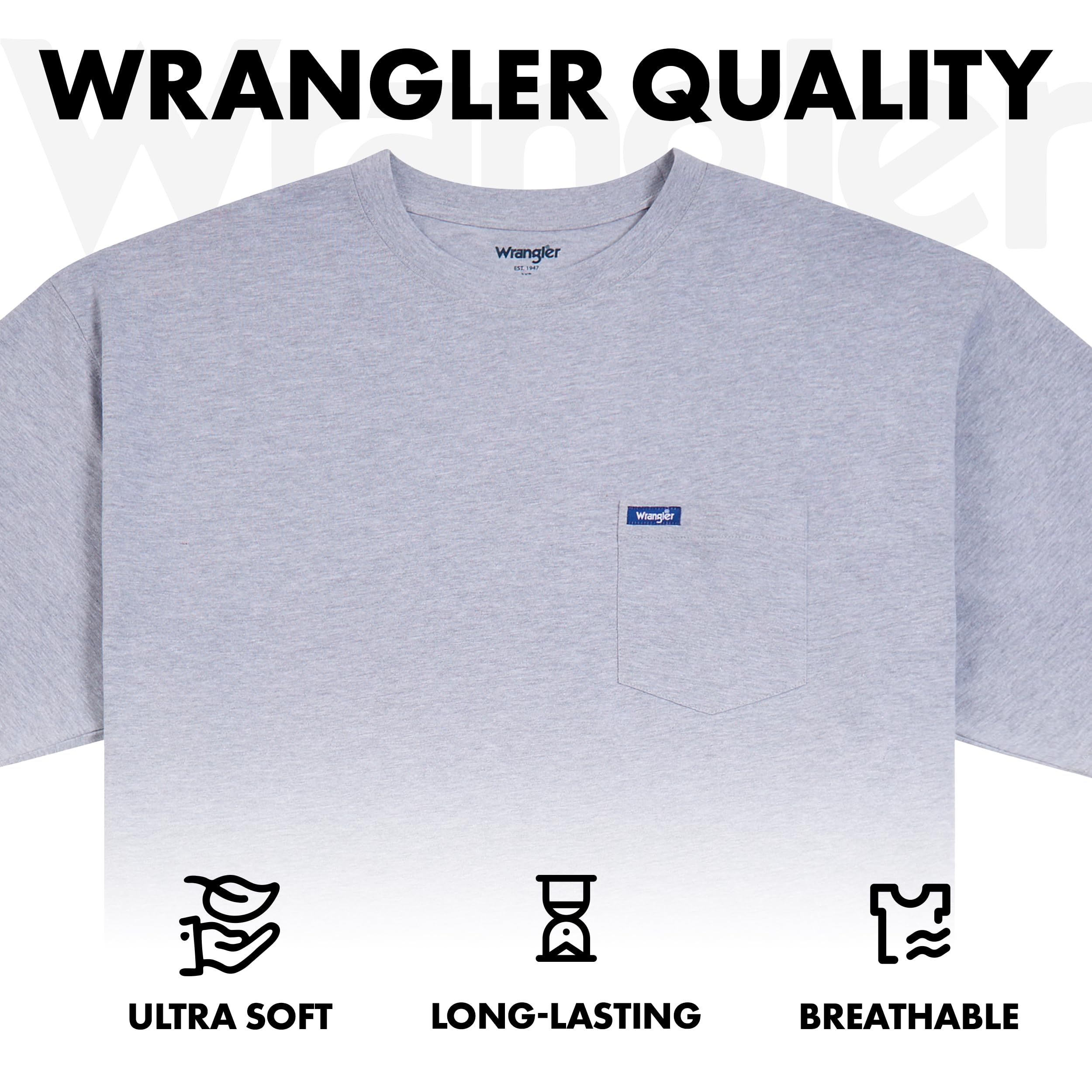 Wrangler Big and Tall Men's Cotton T-Shirts 2-Pack with Chest Pocket - Comfortable Casual Wear for Work & Outdoor Activities