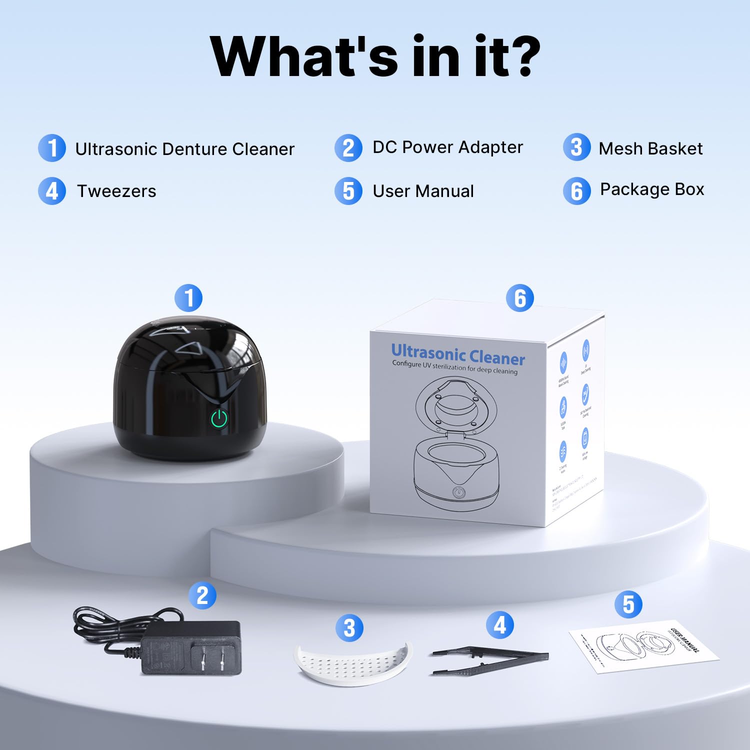 Ultrasonic Retainer Cleaner with UV Sanitizer - Professional Dental Cleaning Pod for Dentures, Night Guards, Aligners, Braces & Toothbrush Heads | Jewelry Sterilizer (Black) | Perfect for Daily Oral Care & Jewelry Maintenance