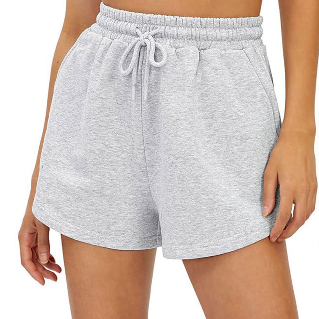 ASHER FASHION Women's High Waist Athletic Shorts with Pockets - Summer Running Shorts, Elastic Drawstring Comfort for Workout & Yoga - Perfect for Gym, Jogging and Casual Wear